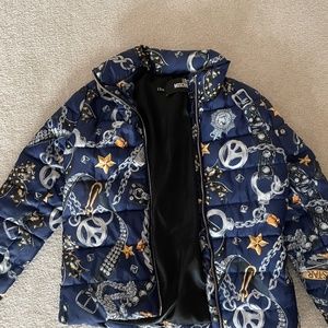 Love Moschino Blue Chain Print Down Zip Jacket Coat 